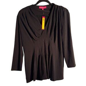 Catherine Malandrino Black Draped Neck Blouse L Polyester/Spandex